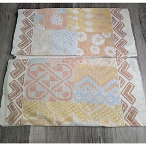 Vintage 1980s martex Multicolor Boho Print Towels Set Of Two